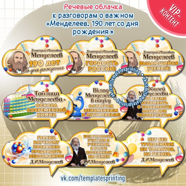 Речевые облачка к «Разговоры о Важном» на 5 февраля «Менделеев. 190 лет со дня рождения»