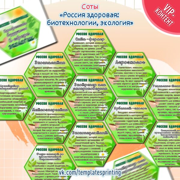 Скачать и распечатать Соты (Гексы) с профессиями к уроку «Россия - мои горизонты» на 24 октября «Россия здоровая: биотехнологии и экология"