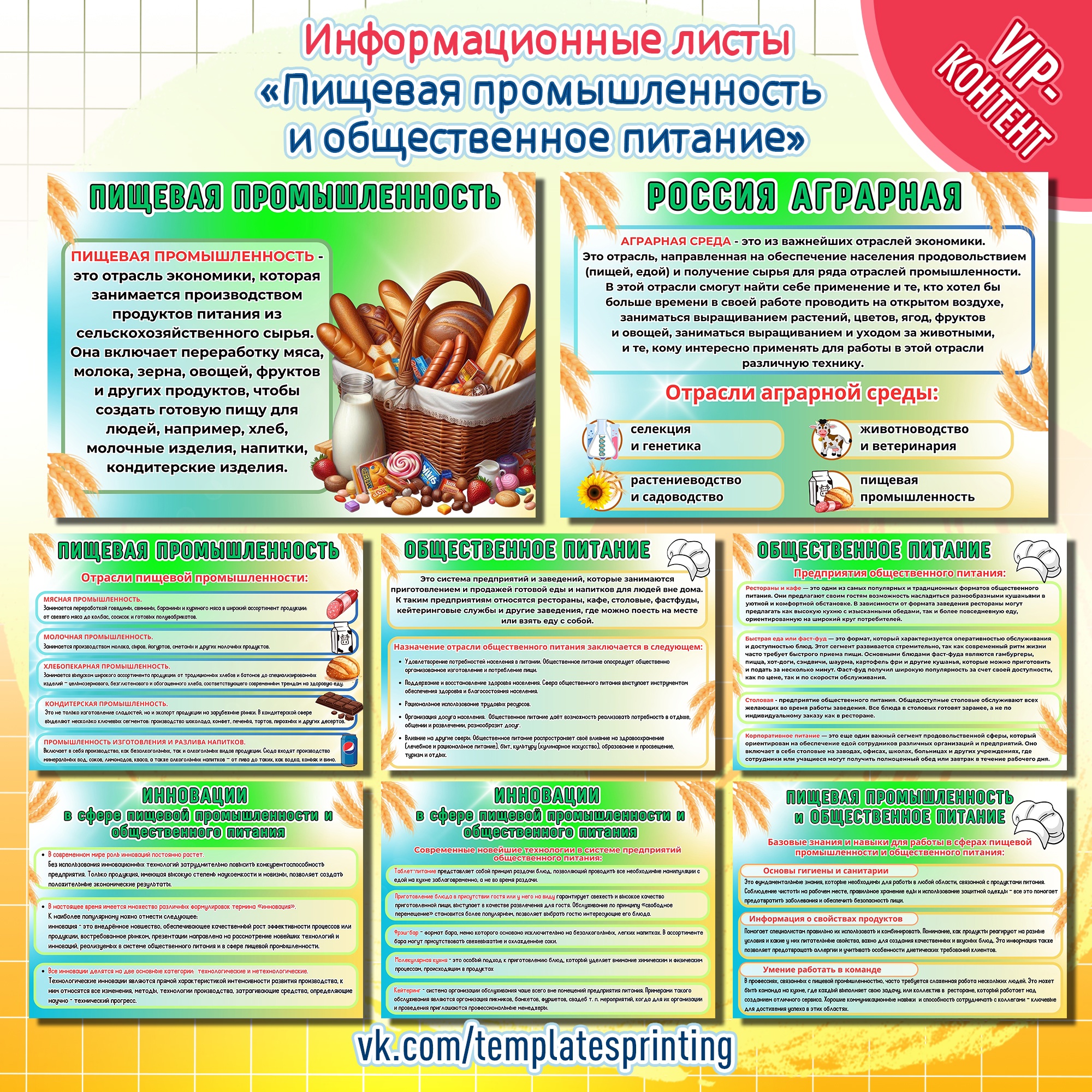 Презентация (Информационные листы) «Россия аграрная: пищевая промышленность и общественное питание»
