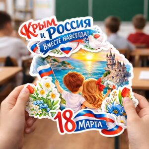 Поделка открытка с детьми ко дню воссоединения Крыма с Россией своими руками, скачать и распечатать