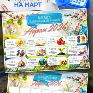 Календарь и планер на апрель 2026 для школы и ДОУ
