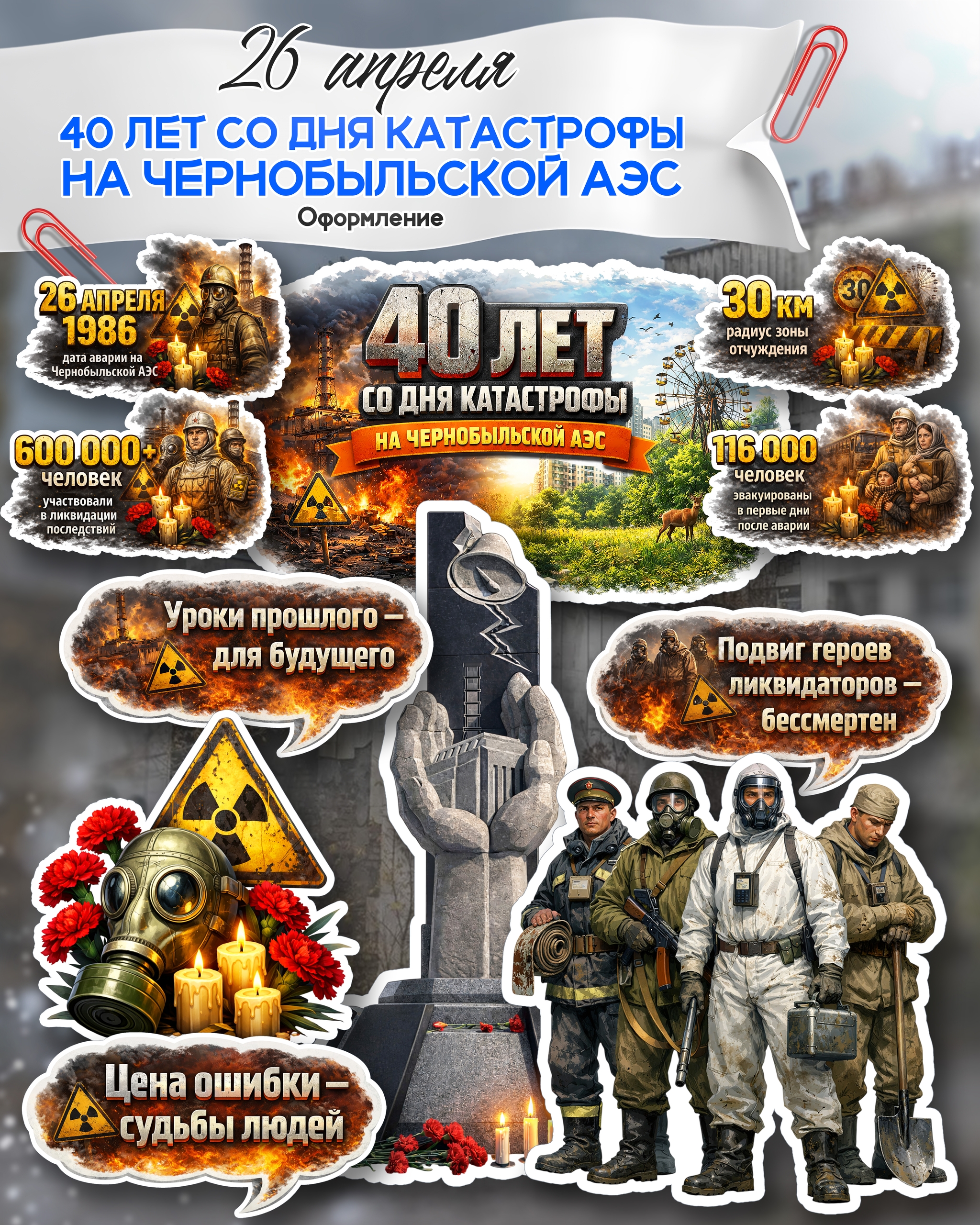 материалы для оформления стенда к 40-летию аварии на чернобыльской аэс 26 апреля распечатать