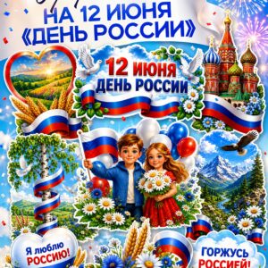 Оформление ко Дню России (12 июня) — тематический набор с патриотической символикой, PDF на 1–9 листов А4