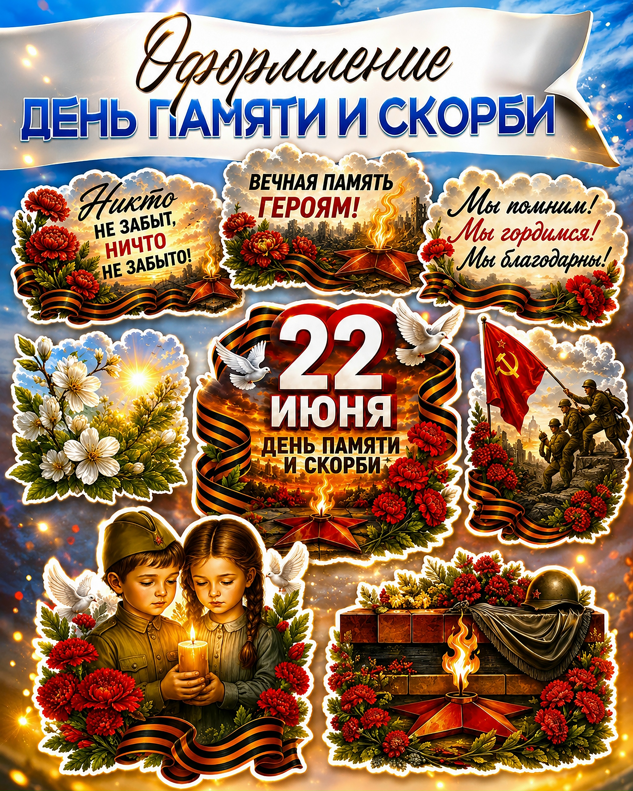 трафареты и крупные элементы вечный огонь силуэты солдат гвоздики к 22 июня распечатать