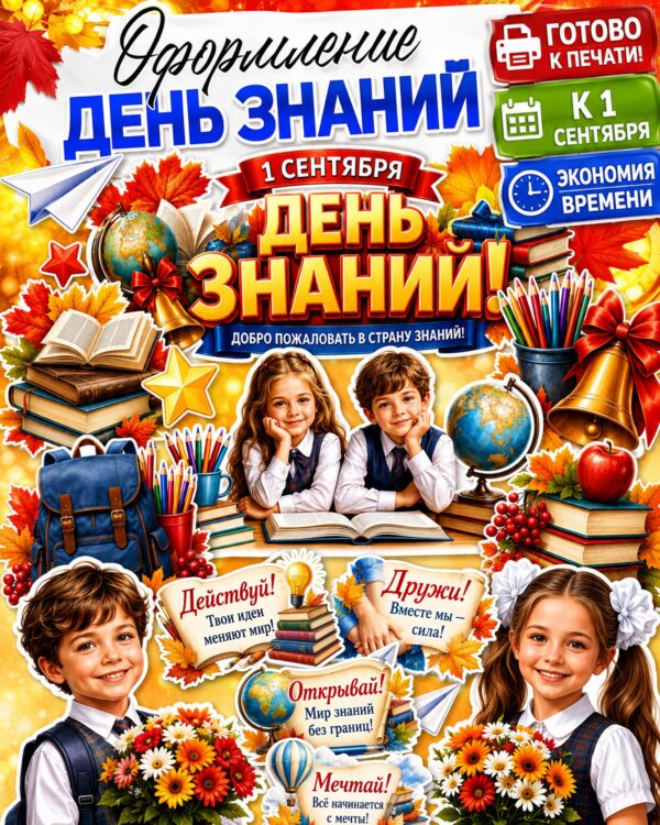 Оформление кабинета ко Дню знаний — плакаты и надпись «День знаний» на 1 сентября