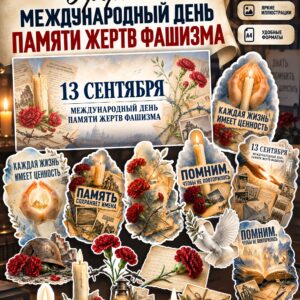 Оформление ко Дню памяти жертв фашизма 13 сентября — плакаты, свечи, гвоздики и растяжка