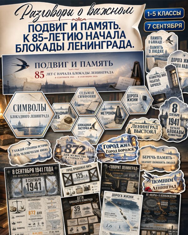 Скачать набор материалов для 1–5 классов к «Разговорам о важном» 7 сентября — «Подвиг и память. К 85-летию начала блокады Ленинграда» для печати