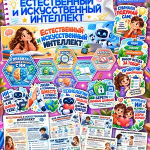 Оформление «Естественный и искусственный интеллект» для 1–5 классов — плакаты, соты и информационные листы
