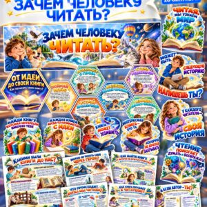 Оформление «Зачем человеку читать» для 1–5 классов — плакаты, соты и информационные листы о чтении