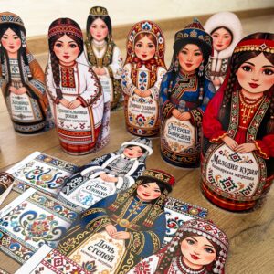 Объёмные матрёшки «Народы России» — шаблоны поделки с национальными орнаментами для печати