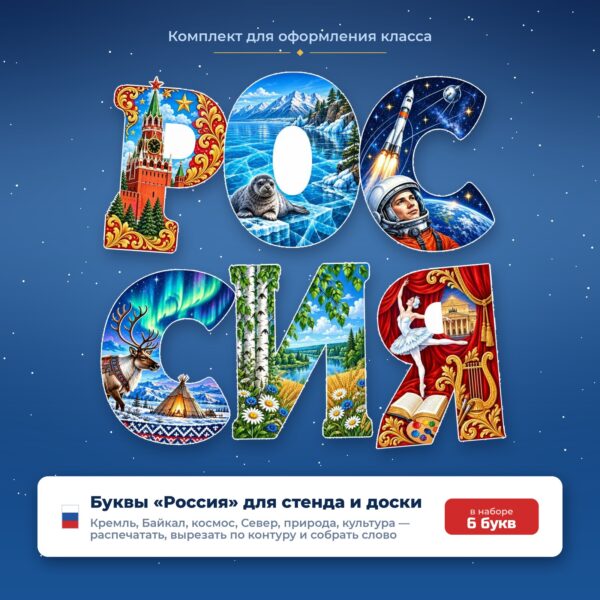 Буквы «РОССИЯ» для оформления стенда — шаблоны с символами страны для печати на А4